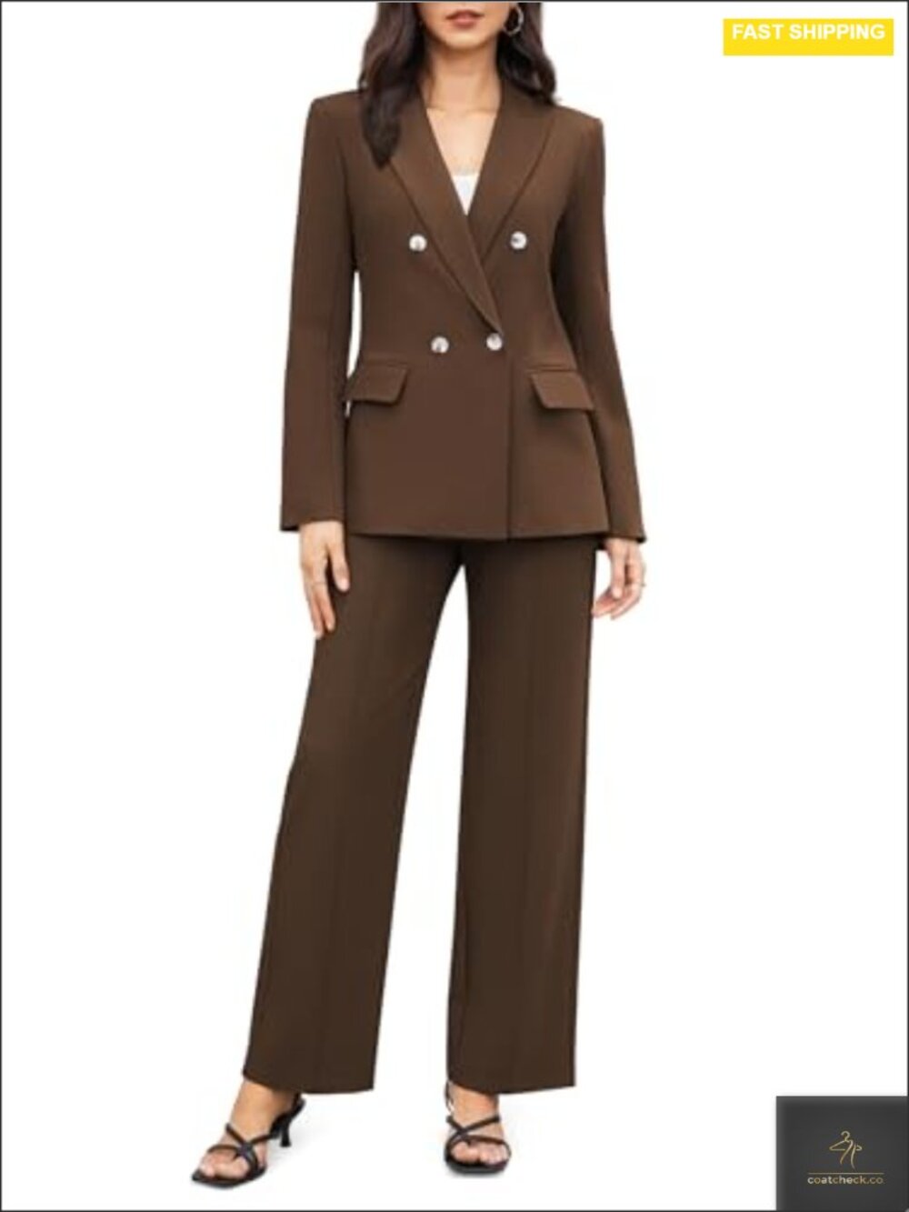 2 Piece Wide Leg Pantsuit Double Breasted Blazer Set Business Casual Women's